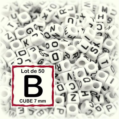 50 perles alphabet lettre b 7mm - perles lettre cube