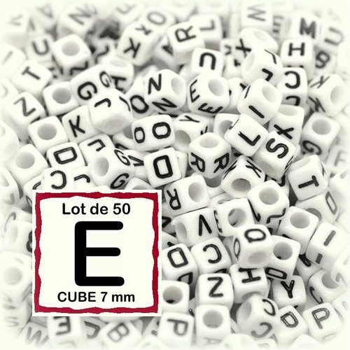 50 perles alphabet lettre e 7mm - perles lettre cube