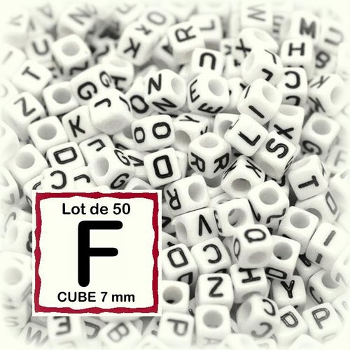 50 perles alphabet lettre f 7mm - perles lettre cube