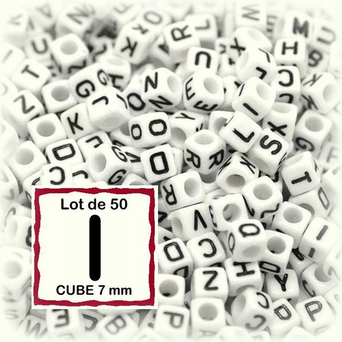 50 perles alphabet lettre i 7mm - perles lettre cube