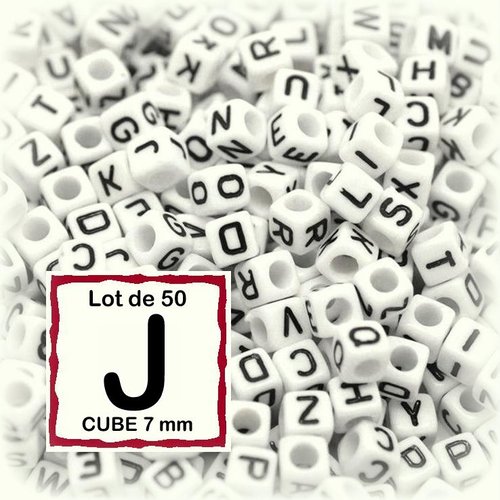 50 perles alphabet lettre j 7mm - perles lettre cube