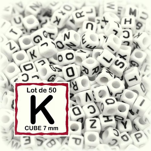50 perles alphabet lettre k 7mm - perles lettre cube