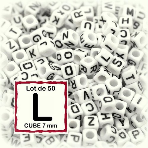 50 perles alphabet lettre l 7mm - perles lettre cube
