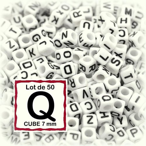 50 perles alphabet lettre q 7mm - perles lettre cube