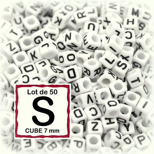 50 perles alphabet lettre s 7mm - perles lettre cube