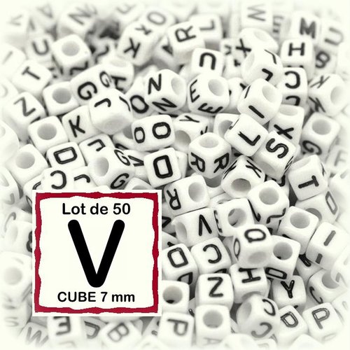 50 perles alphabet lettre v 7mm - perles lettre cube