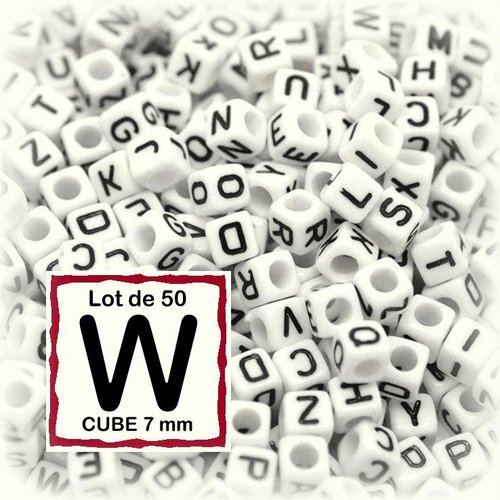 50 perles alphabet lettre w 7mm - perles lettre cube