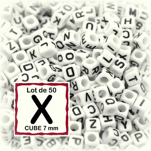 50 perles alphabet lettre x 7mm - perles lettre cube