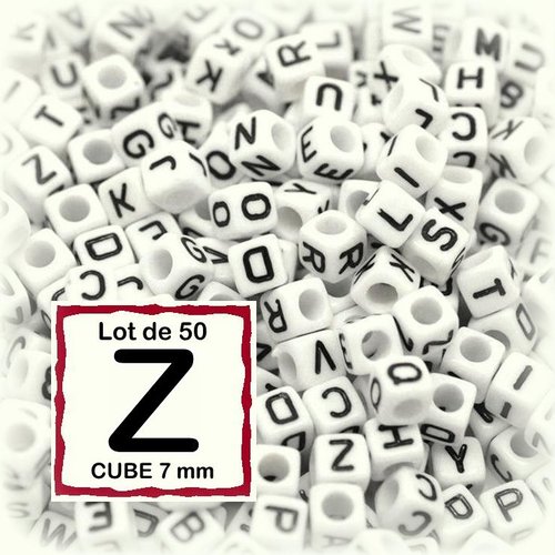 50 perles alphabet lettre z 7mm - perles lettre cube