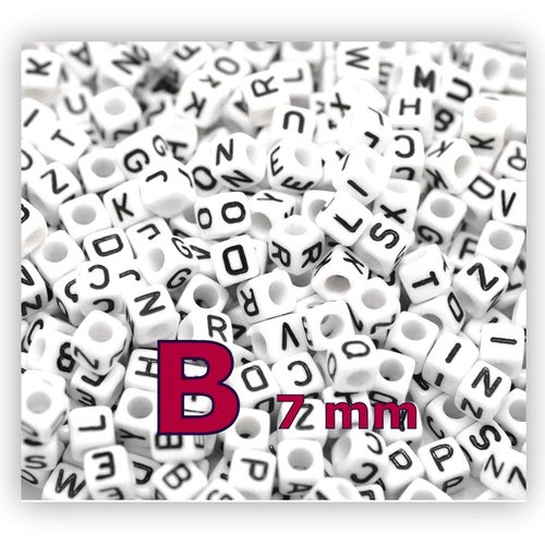 1 perle alphabet lettre b 7mm - perle lettre cube