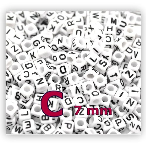 1 perle alphabet lettre c 7mm - perle lettre cube