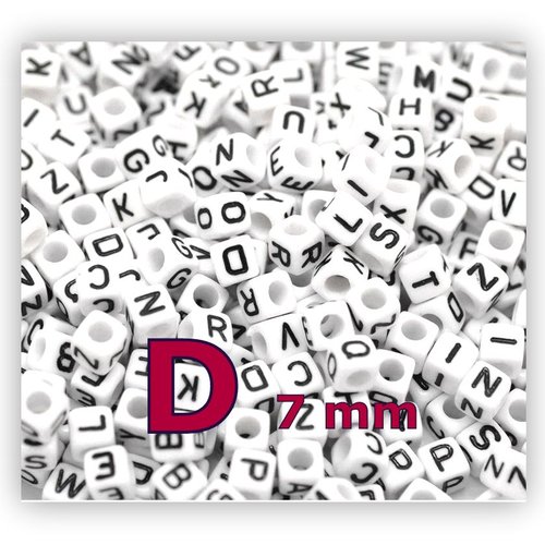 1 perle alphabet lettre d 7mm - perle lettre cube