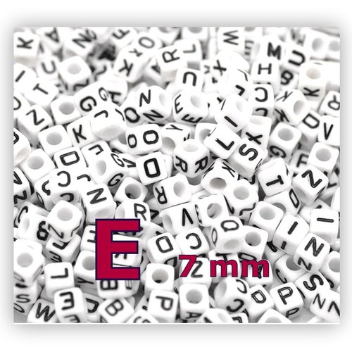 1 perle alphabet lettre e 7mm - perle lettre cube