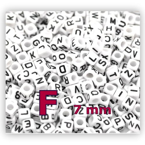 1 perle alphabet lettre f 7mm - perle lettre cube