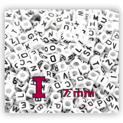 1 perle alphabet lettre i 7mm - perle lettre cube