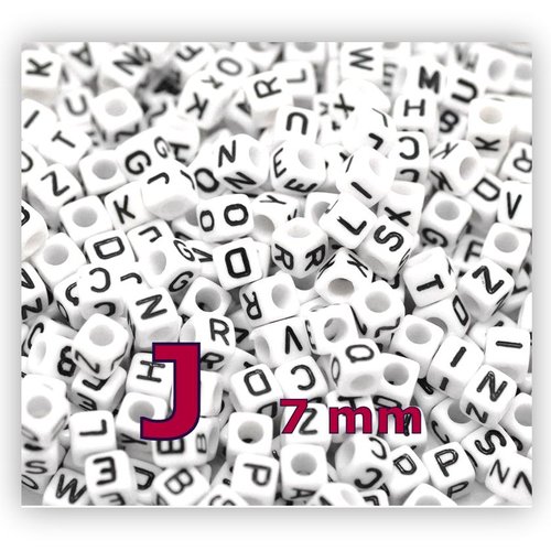 1 perle alphabet lettre j 7mm - perle lettre cube