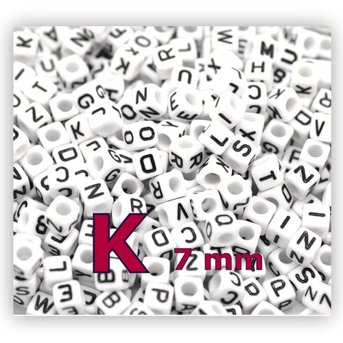 1 perle alphabet lettre k 7mm - perle lettre cube