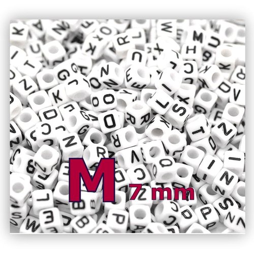 1 perle alphabet lettre m 7mm - perle lettre cube
