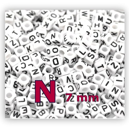 1 perle alphabet lettre n 7mm - perle lettre cube