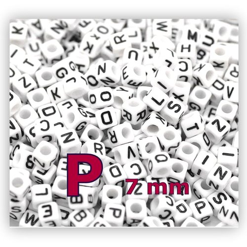 1 perle alphabet lettre p 7mm - perle lettre cube