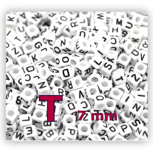 1 perle alphabet lettre t 7mm - perle lettre cube