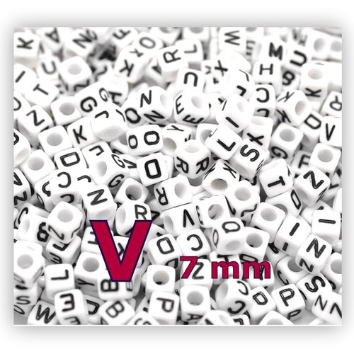 1 perle alphabet lettre v 7mm - perle lettre cube