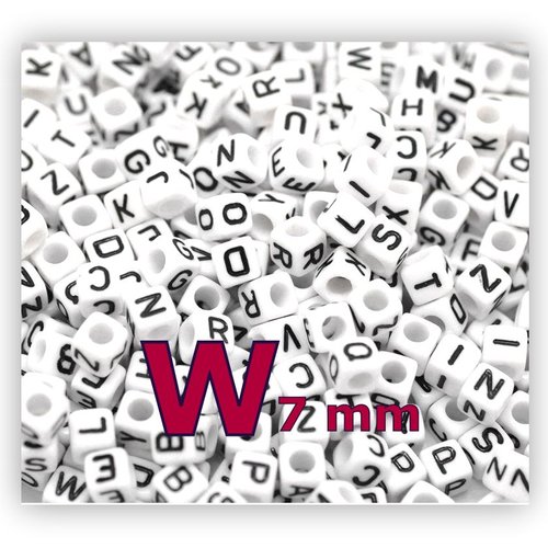 1 perle alphabet lettre w 7mm - perle lettre cube