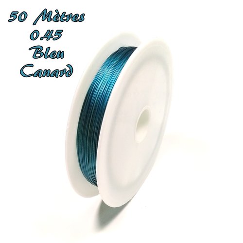50 m. de fil cablé 0.45 mm bleu canard métallisé