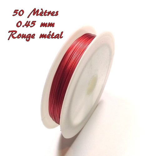 50 m. de fil cablé 0.45 mm rouge métallisé