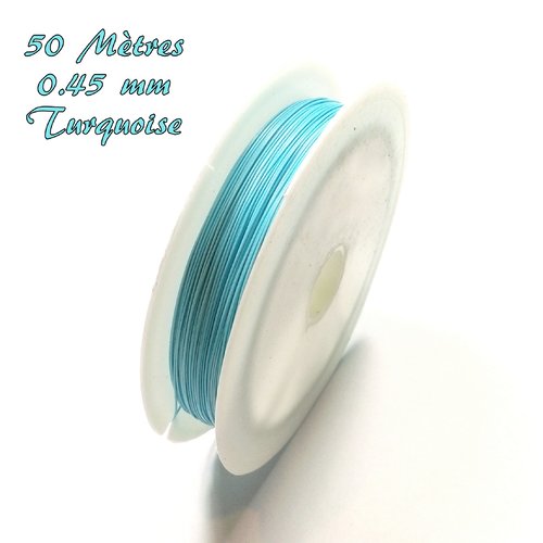 50 m. de fil cablé 0.45 mm turquoise