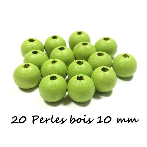 20 perles en bois 10mm vert