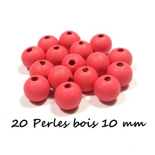 20 perles en bois 10mm rouge
