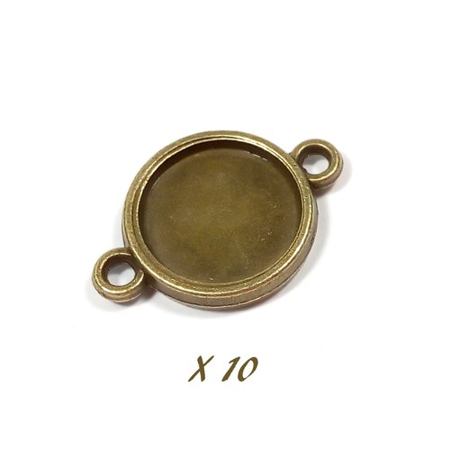 10 connecteurs pour cabochons de 12 mm bronze antique.