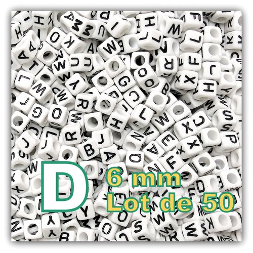 50 perles lettre d 6mm - perles alphabet cube 6mm