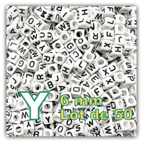 50 perles lettre y 6mm - perles alphabet cube 6mm