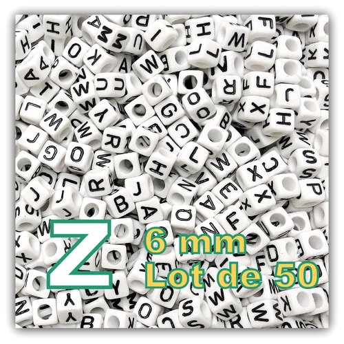 50 perles lettre z 6mm - perles alphabet cube 6mm