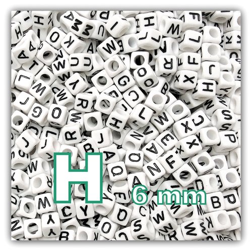 1 perle alphabet h 6mm - perle lettre cube cube 6mm