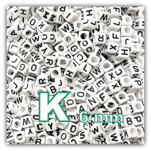 1 perle alphabet k 6mm - perle lettre cube cube 6mm