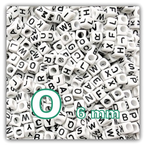 1 perle alphabet o 6mm - perle lettre cube cube 6mm