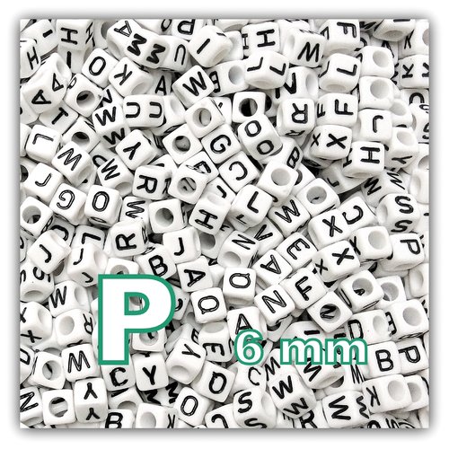 1 perle alphabet p 6mm - perle lettre cube cube 6mm