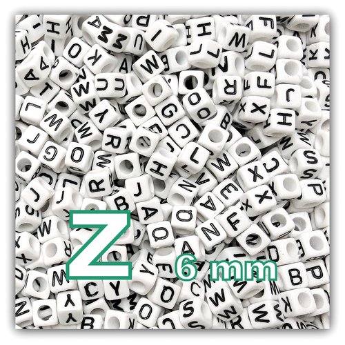 1 perle alphabet z 6mm - perle lettre cube cube 6mm
