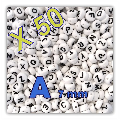 Lot de 50 " a " perles lettre alphabet palet 7 x 3.5 mm