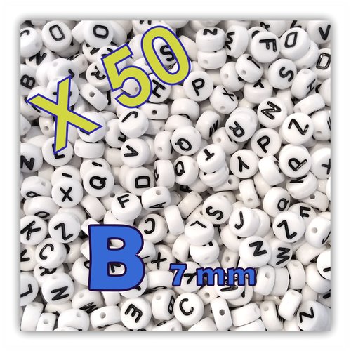 Lot de 50 " b " perles lettre alphabet palet 7 x 3.5 mm