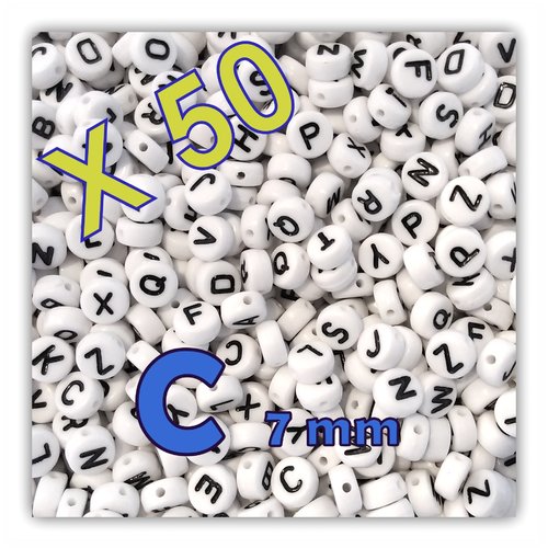 Lot de 50 " c " perles lettre alphabet palet 7 x 3.5 mm