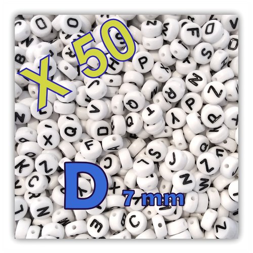 Lot de 50 " d " perles lettre alphabet palet 7 x 3.5 mm
