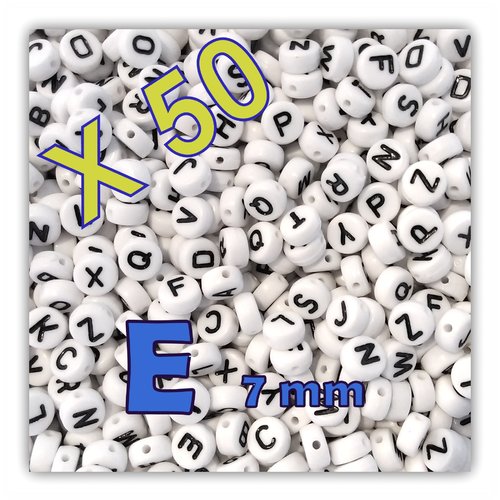 Lot de 50 " e " perles lettre alphabet palet 7 x 3.5 mm