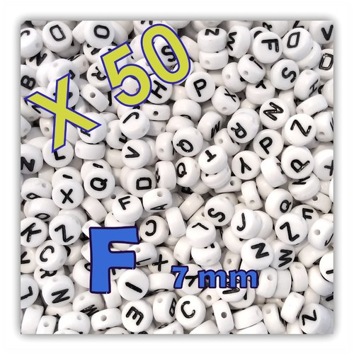 Lot de 50 " f " perles lettre alphabet palet 7 x 3.5 mm