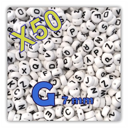 Lot de 50 " g " perles lettre alphabet palet 7 x 3.5 mm