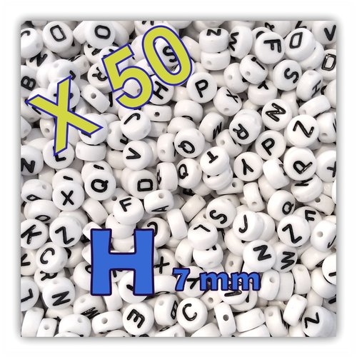Lot de 50 " h " perles lettre alphabet palet 7 x 3.5 mm
