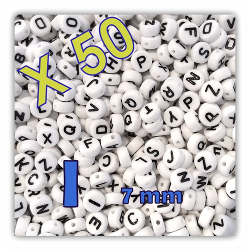 Lot de 50 " i " perles lettre alphabet palet 7 x 3.5 mm